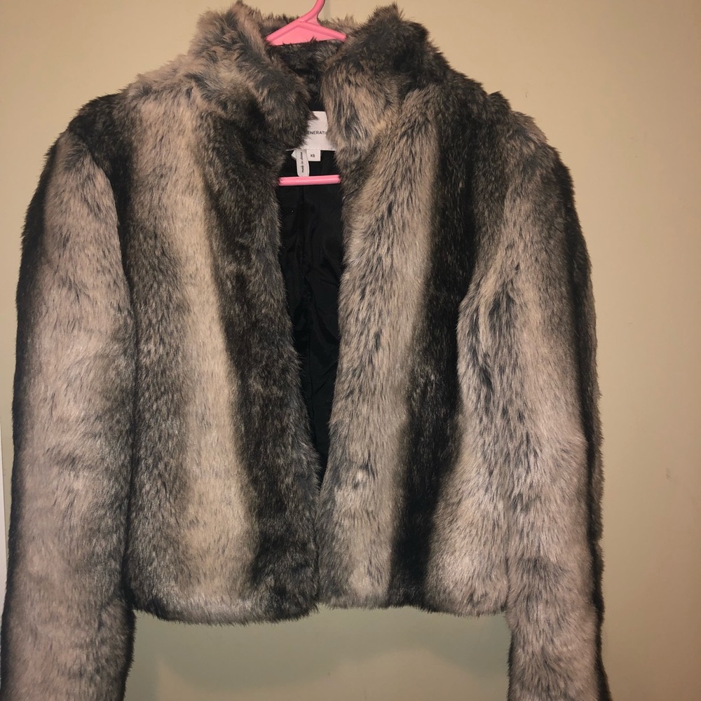 Black and white mini faux fur jacket